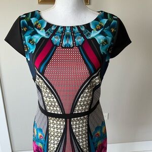 Laundry By Shelli Segal Pink and Black Sheath Midi Dress